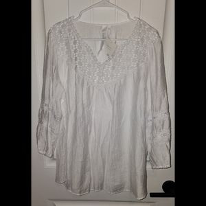 White rayon blouse top shirt Grand & Greene large New NWT womens
